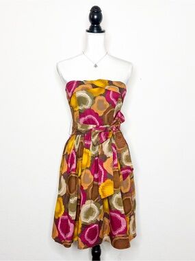 BCBG Max Azria Strapless Embroidered Floral Dress Women’s XS Cotton Fit Flare